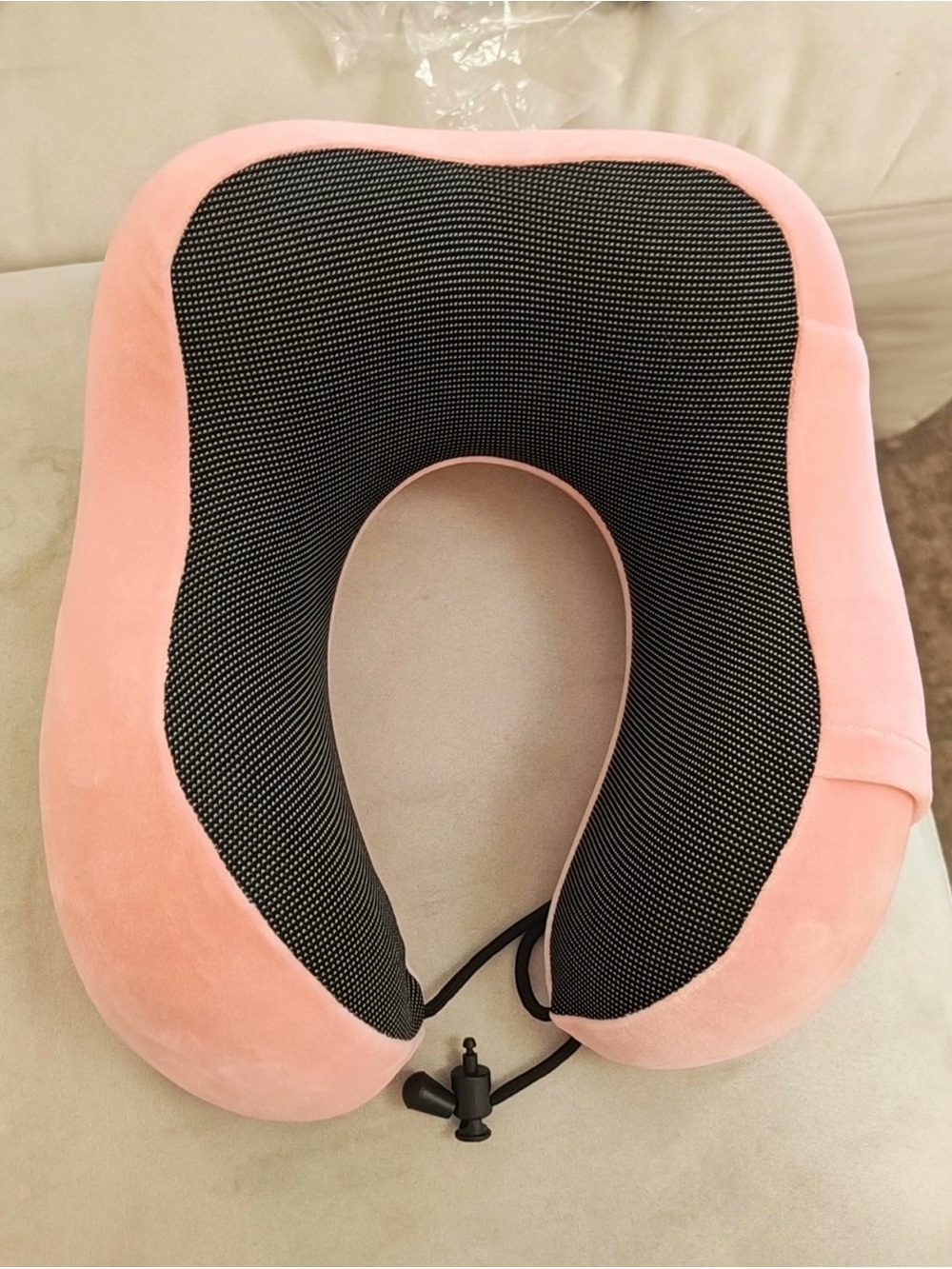 Pink Travel Neck Pillow with Black Mesh Support